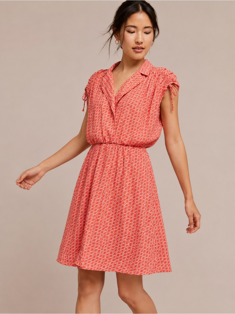 Maeve Coral Printed Midi Shirt Dress